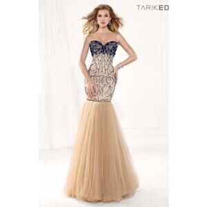 Tarik Ediz Gown 2 Nude Black Florida 92390 Beaded Mermaid Sheer Illusion Prom